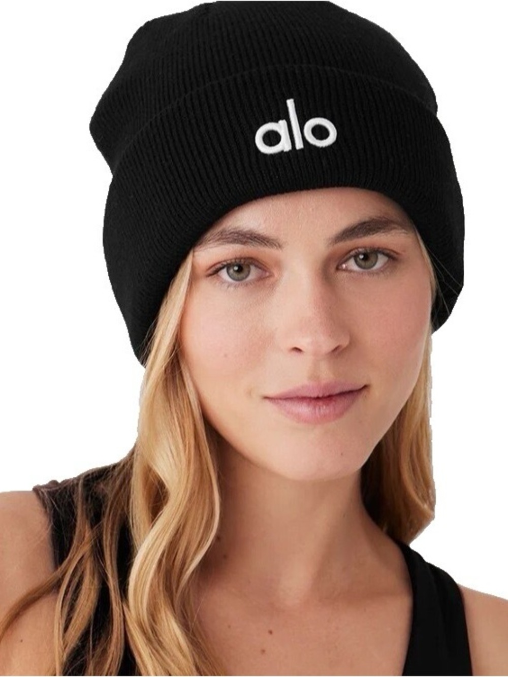 ALO Yoga Black Beanie with White Logo